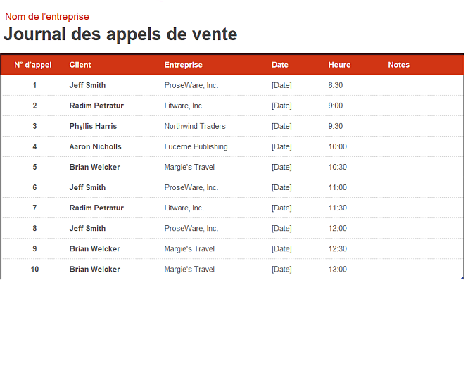 Journal des appels commerciaux et organisateur Journal des appels commerciaux et organisateur