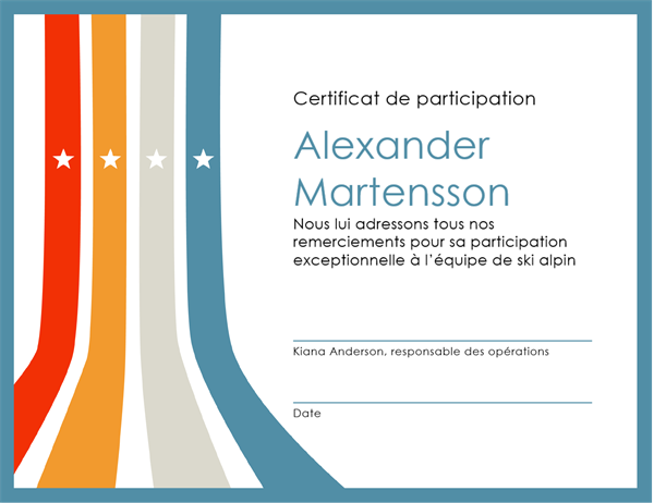 Certificat de participation Certificat de participation
