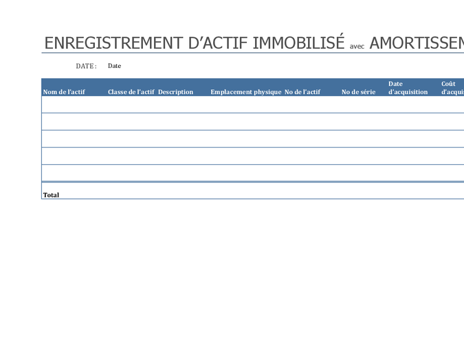 Fixed asset record with depreciation Fixed asset record with depreciation