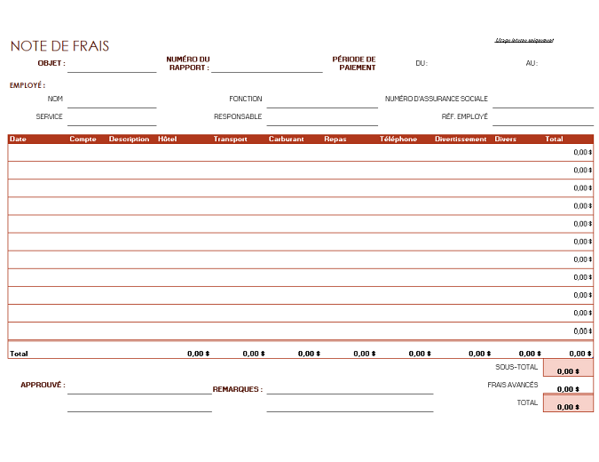 Note de frais Note de frais