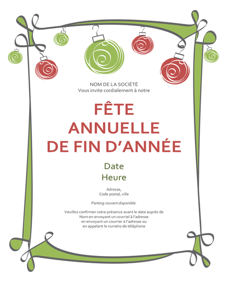 Invitation à une fête de fin d’année avec décorations et bordure tourbillonnante (conception informelle) Invitation à une fête de fin d’année avec décorations et bordure tourbillonnante (conception informelle)