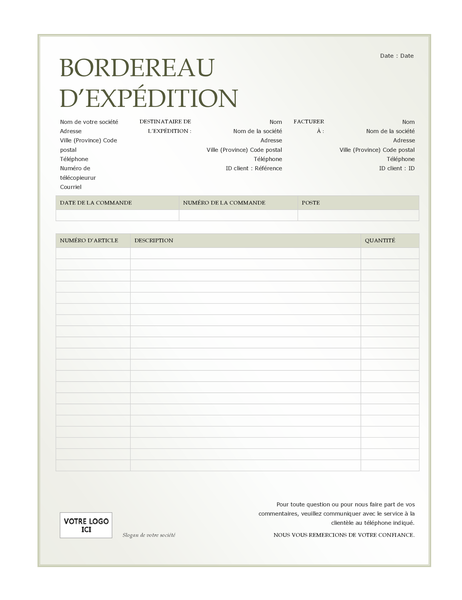 Bordereau d’expédition (conception avec dégradé de verts) Bordereau d’expédition (conception avec dégradé de verts)