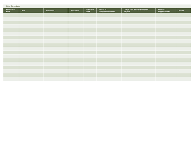 Inventory list Inventory list