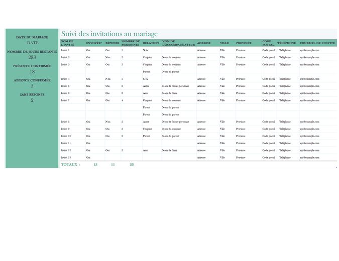 Wedding invitation tracker Wedding invitation tracker