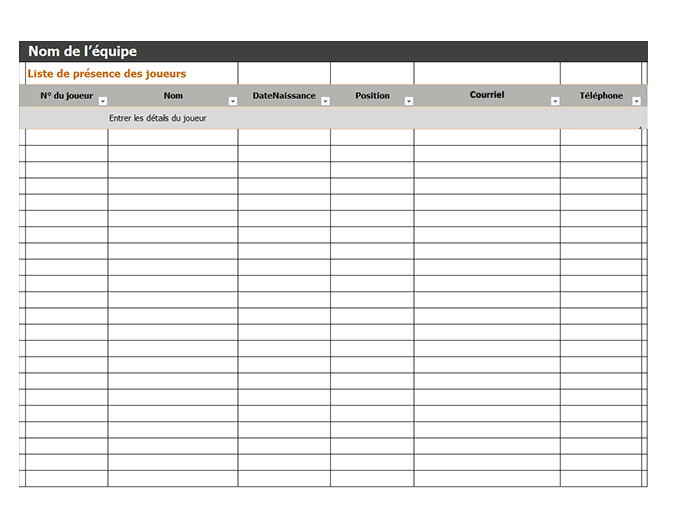 Tableau des équipes, planning et calendrier Tableau des équipes, planning et calendrier