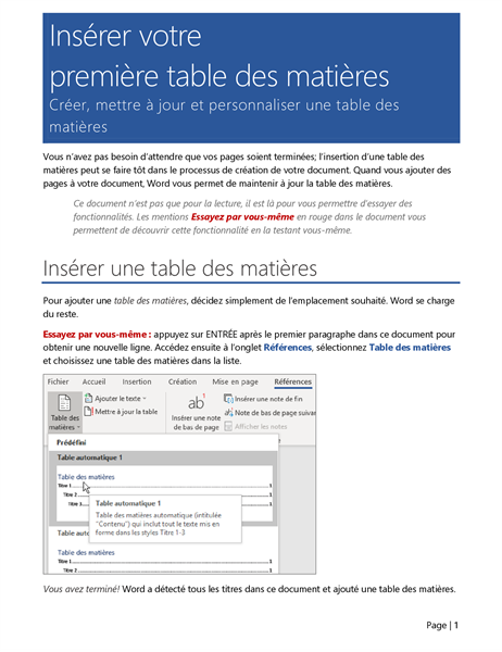 Tutoriel sur comment insérer votre première table des matières Tutoriel sur comment insérer votre première table des matières