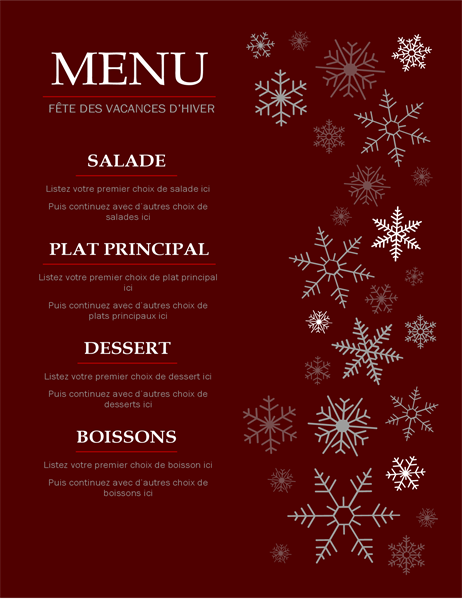 Menu de fêtes élégant Menu de fêtes élégant