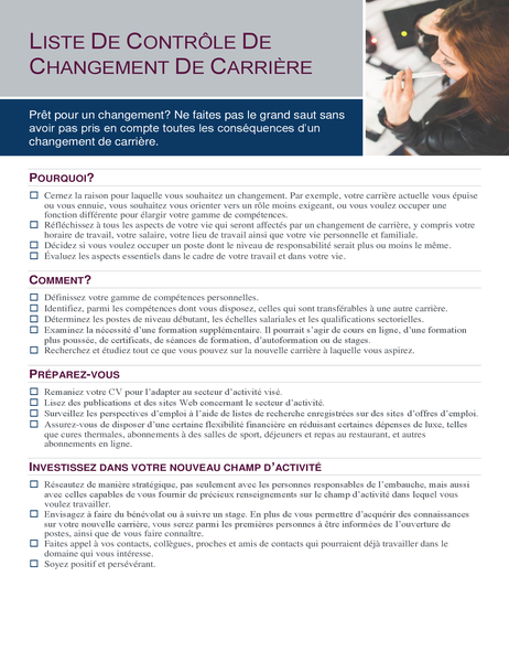 Liste de contrôle de changement de carrière Liste de contrôle de changement de carrière