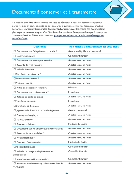 Documents to store and share checklist Documents to store and share checklist