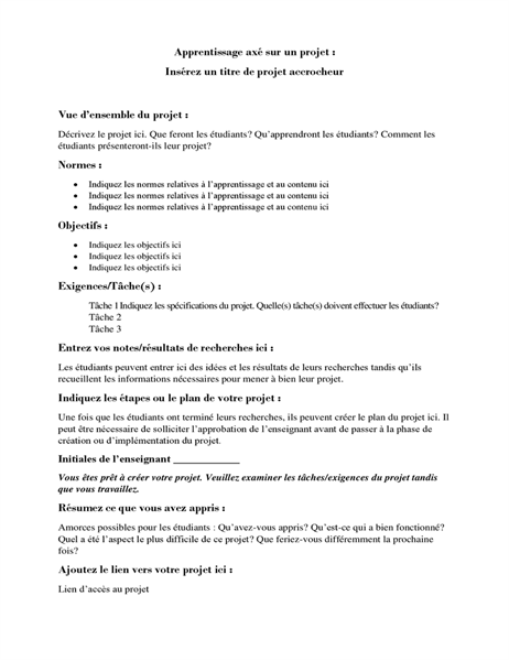 Apprentissage axé sur un projet Apprentissage axé sur un projet