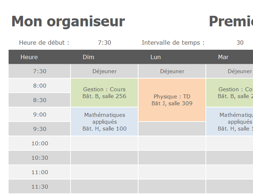 Horaires de cours Horaires de cours