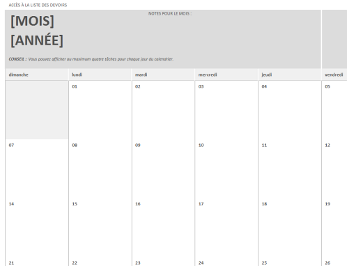 Calendrier des devoirs Calendrier des devoirs