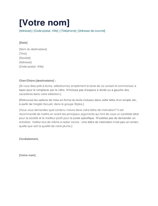 Lettre de motivation simple