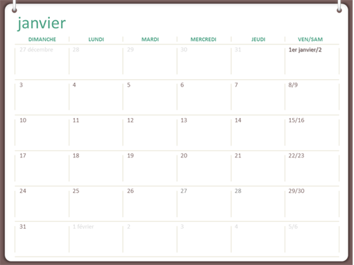 Calendrier 2018 (dim-sam, deux anneaux) Calendrier 2018 (dim-sam, deux anneaux)