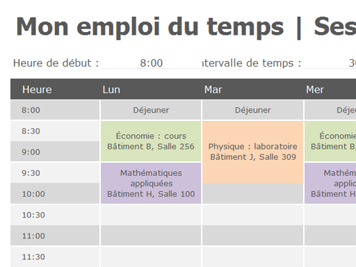 Emploi du temps Emploi du temps