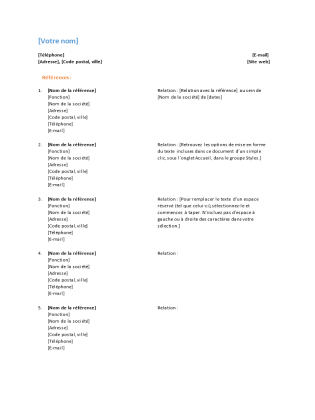 Liste de références pour un CV (conception fonctionnelle 