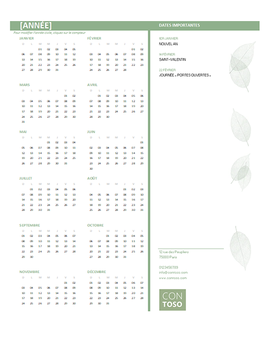 Calendrier pour les petites entreprises (universel, Dim-Sam) Calendrier pour les petites entreprises (universel, Dim-Sam)