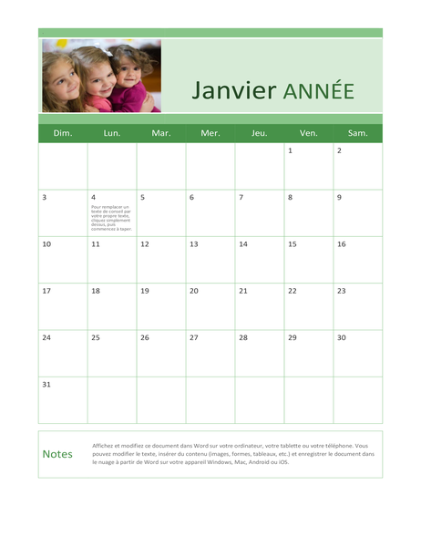 Calendrier avec photo de famille (annuel) Calendrier avec photo de famille (annuel)