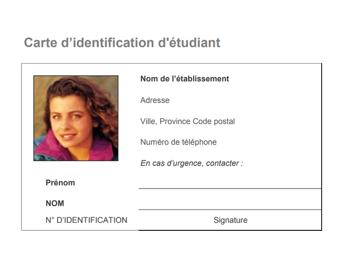 Carte d’identification d'étudiant Carte d’identification d'étudiant