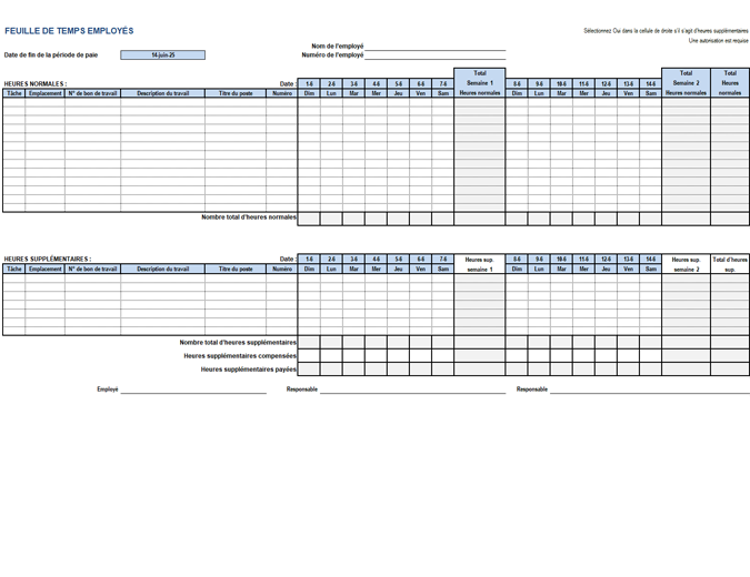 Feuille de temps des employés des opérations Feuille de temps des employés des opérations