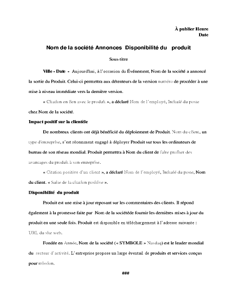Communiqué de presse avec annonce de produit Communiqué de presse avec annonce de produit