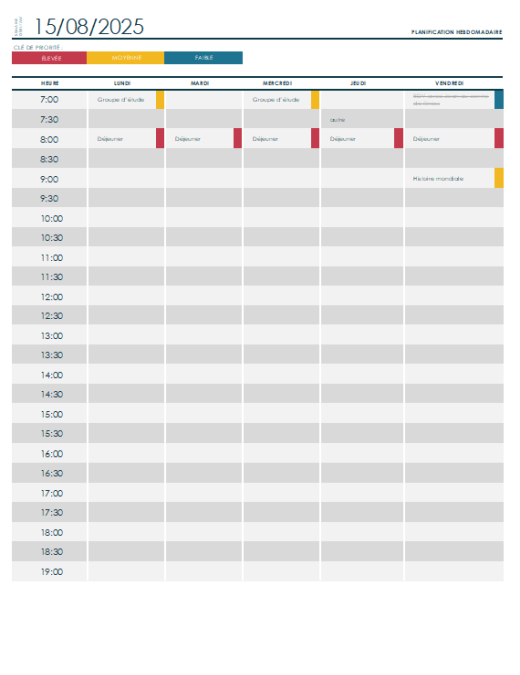 Planning universitaire hebdomadaire Planning universitaire hebdomadaire