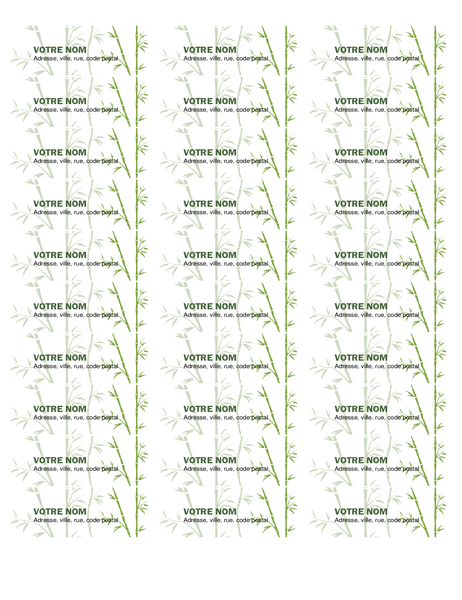 Étiquette d’adresse d’expéditeur (Bamboo, 30 par page, compatible avec la référence Avery 5160) Étiquette d’adresse d’expéditeur (Bamboo, 30 par page, compatible avec la référence Avery 5160)