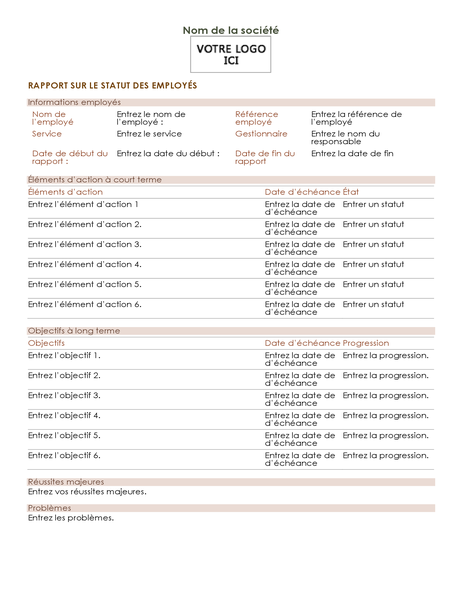Rapport sur le statut des employés Rapport sur le statut des employés