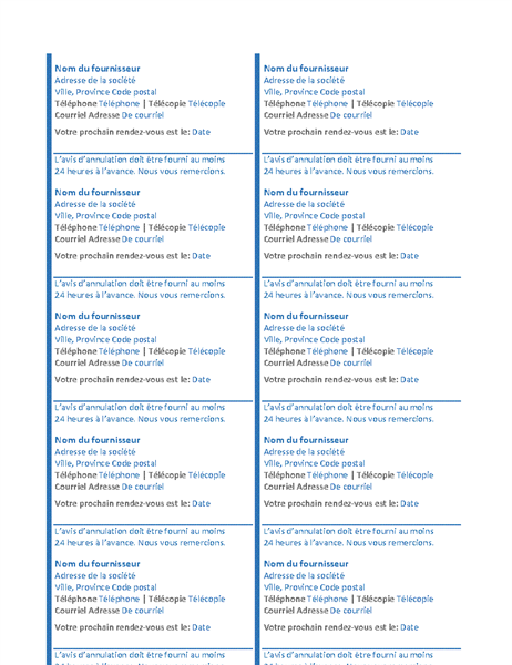 Cartes de rendez-vous (10 par page) Cartes de rendez-vous (10 par page)
