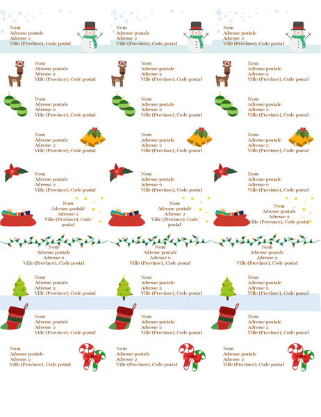 Étiquettes cadeaux (conception Esprit de Noël, 30 par page, imprimables sur support Avery 5160) Étiquettes cadeaux (conception Esprit de Noël, 30 par page, imprimables sur support Avery 5160)