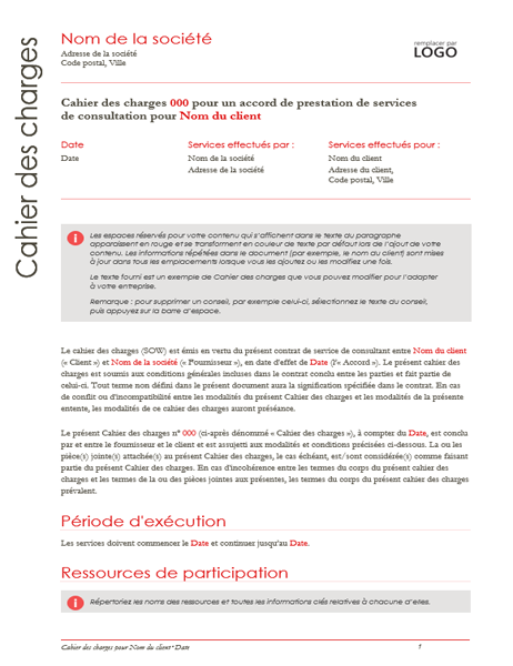 Énoncé des travaux (conception rouge) Énoncé des travaux (conception rouge)