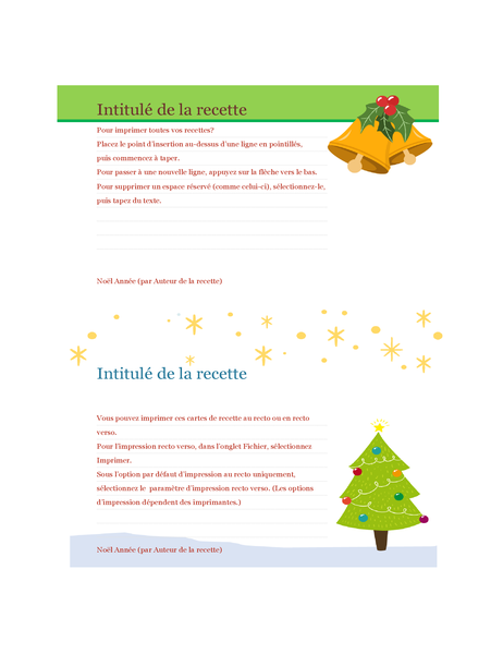 Cartes de recettes (conception Esprit de Noël, 2 par page, pour support Avery 5889) Cartes de recettes (conception Esprit de Noël, 2 par page, pour support Avery 5889)