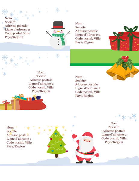 Étiquettes de livraison fêtes de fin d’année (conception Esprit de Noël, 6 par page, imprimables sur support Avery 5164 et semblable) Étiquettes de livraison fêtes de fin d’année (conception Esprit de Noël, 6 par page, imprimables sur support Avery 5164 et semblable)