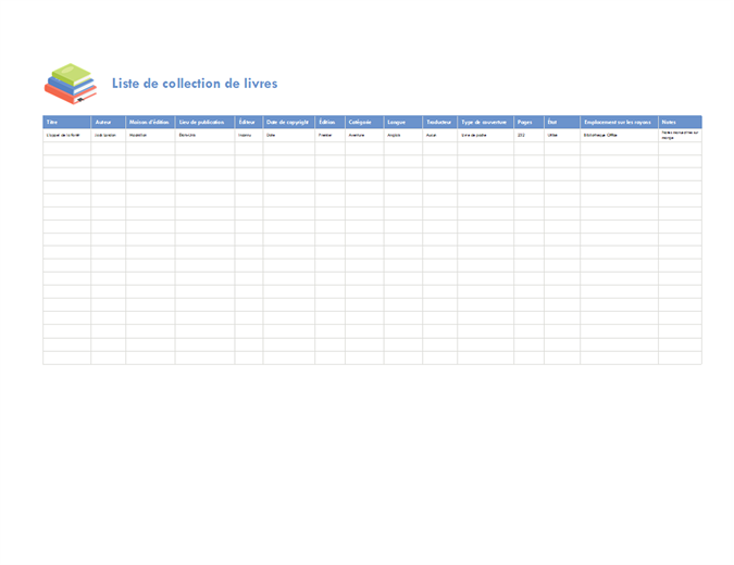Liste de collection de livres Liste de collection de livres