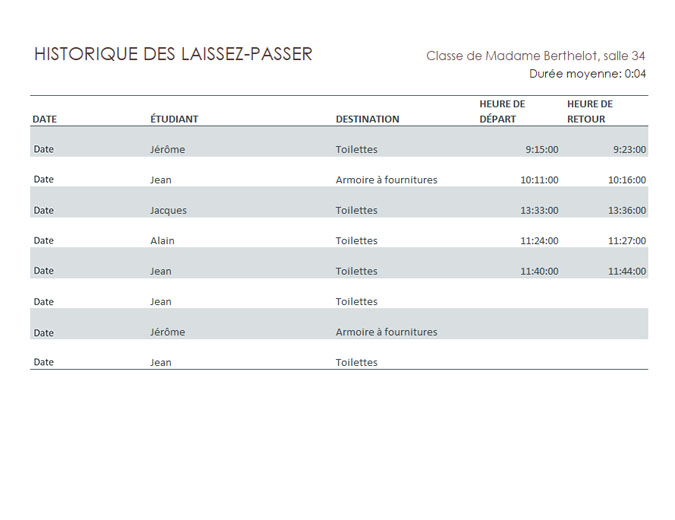 Journal des laissez-passer des étudiants Journal des laissez-passer des étudiants