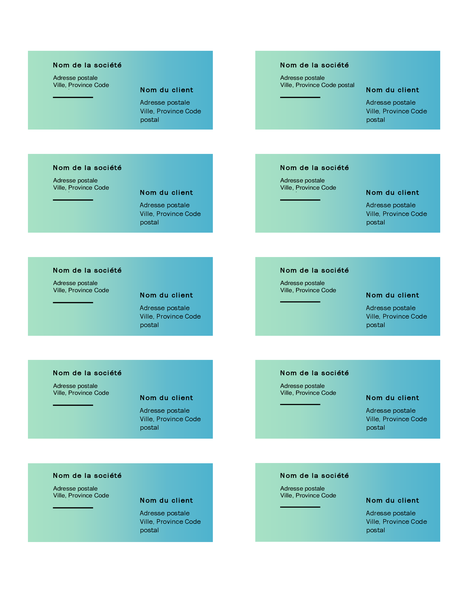 Étiquettes d’expédition (conception avec dégradé de verts, 10 par page, pour support Avery 5163) Étiquettes d’expédition (conception avec dégradé de verts, 10 par page, pour support Avery 5163)