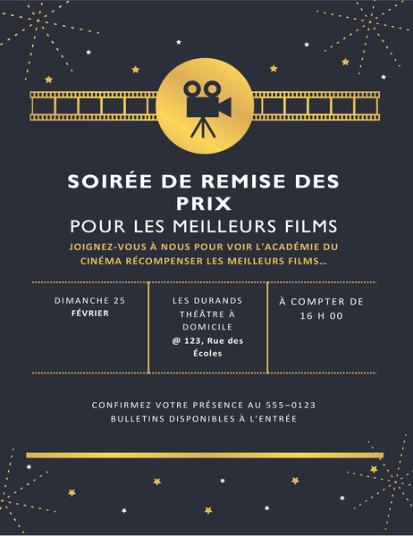 Invitation à la soirée de remise des prix pour les meilleurs films Invitation à la soirée de remise des prix pour les meilleurs films