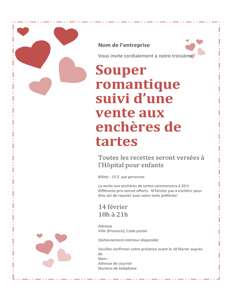 Invitation à une vente aux enchères de tartes pour la Saint-Valentin Invitation à une vente aux enchères de tartes pour la Saint-Valentin