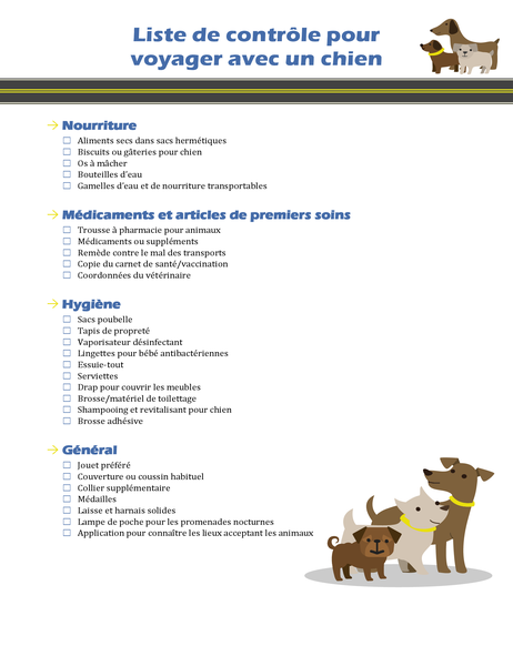 Liste de contrôle Voyager avec un chien Liste de contrôle Voyager avec un chien