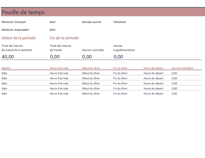 Feuille De Temps Hebdomadaire