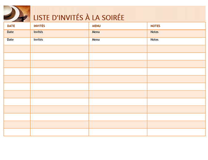 Liste des invités à une soirée TM