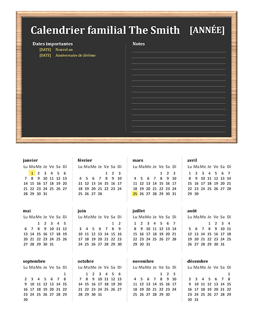 Calendrier familial (universel, Lun-Dim) Calendrier familial (universel, Lun-Dim)