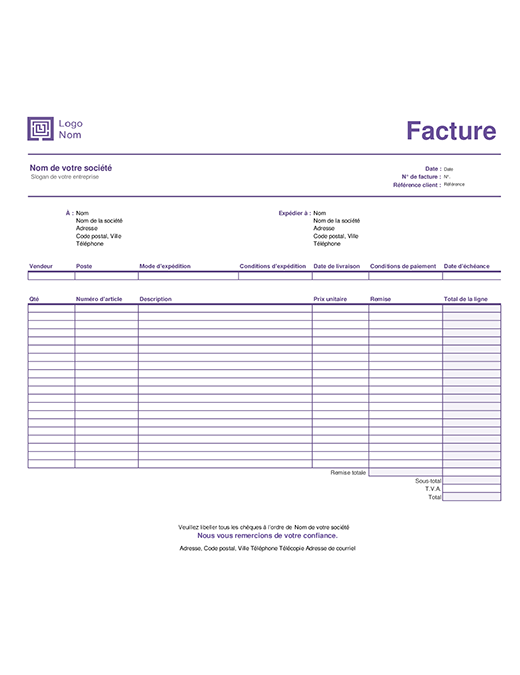 Facture de vente (Lignes simples)