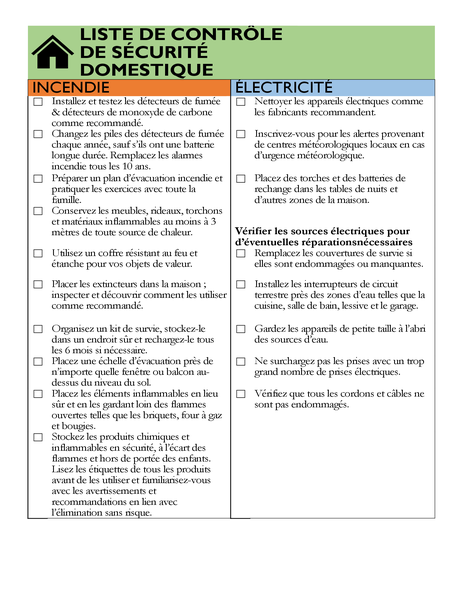 Liste de contrôle de sécurité pour la maison Liste de contrôle de sécurité pour la maison