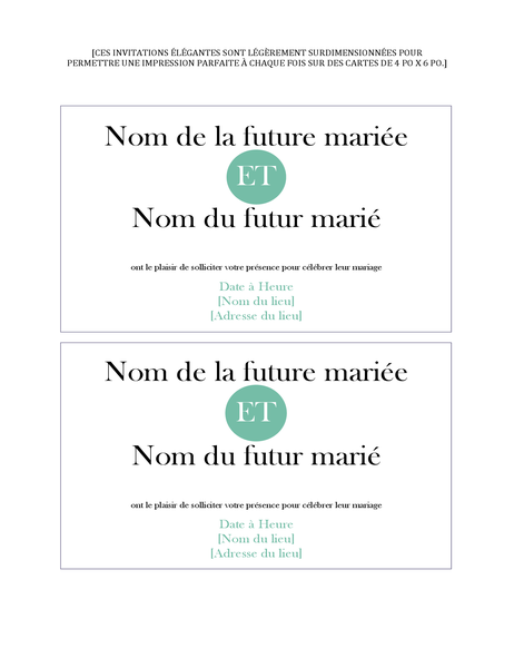 Invitation de mariage simple (2 par page) Invitation de mariage simple (2 par page)