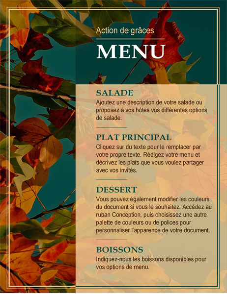 Prospectus Menu d'Action de grâces Feuilles d’automne Prospectus Menu d'Action de grâces Feuilles d’automne