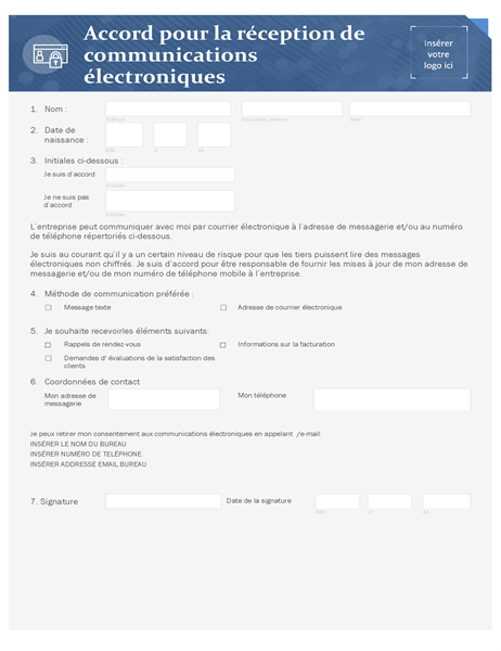 Accord pour la réception de communications électroniques - Petite entreprise Accord pour la réception de communications électroniques - Petite entreprise