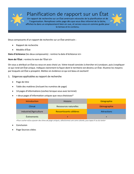 Planificateur de rapport sur un État/un pays Planificateur de rapport sur un État/un pays