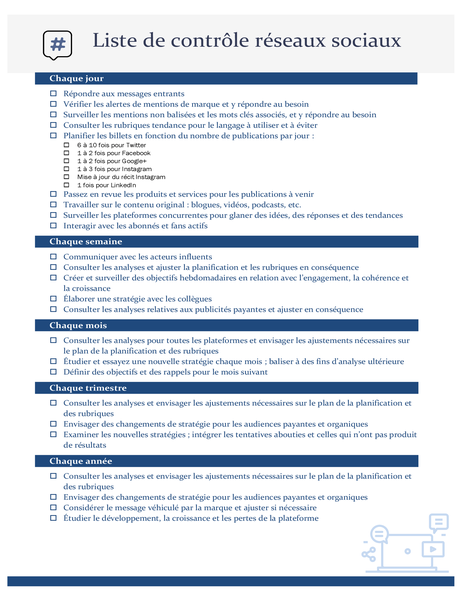Liste de contrôle pour les réseaux sociaux Liste de contrôle pour les réseaux sociaux