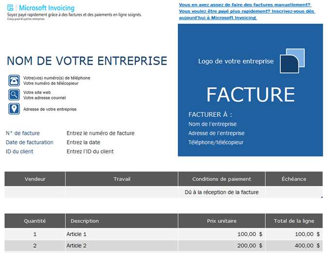 Facture de commande avec Microsoft Invoicing Facture de commande avec Microsoft Invoicing